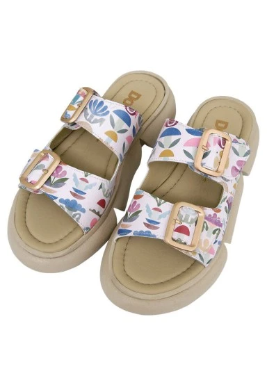 Women Vegan Cream Slippers - Totemic Garden Design - 