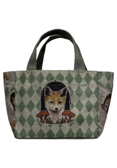 Women Vegan Green Medium Tote Bag - Vulpes Design - 