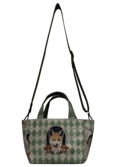 Women Vegan Green Medium Tote Bag - Vulpes Design - 