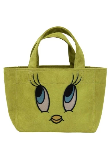 Women Vegan Green Medium Tote Bag - Warner Bros Tweety Good Vibes Only Design - 
