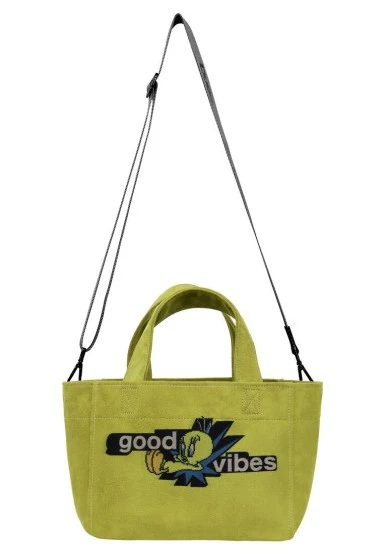 Women Vegan Green Medium Tote Bag - Warner Bros Tweety Good Vibes Only Design - 