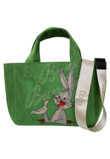 Women Vegan Green Medium Tote Bag - Warner Bros Bugs Bunny Bunny Talk Design - 