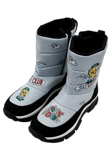 Women Vegan Grey Boots - Warner Bros Looney Tunes Ski Club Design - 
