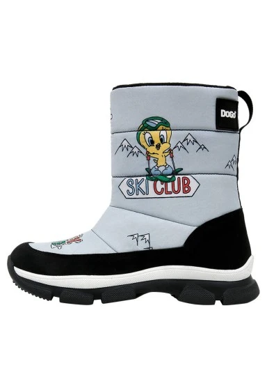 Women Vegan Grey Boots - Warner Bros Looney Tunes Ski Club Design - 
