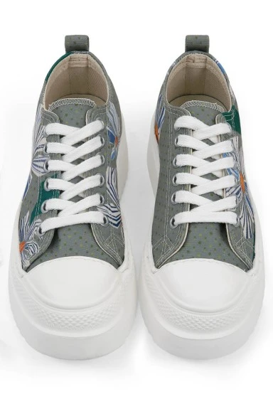 Women Vegan Grey Platform Sneakers - Origami Bloom Design - 