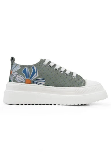 Women Vegan Grey Platform Sneakers - Origami Bloom Design - 