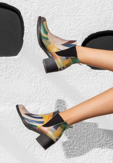 Women Vegan Leather Multicolor Ankle Boots - Book Club Design - 