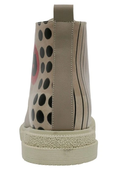 Women Vegan Leather Beige Ankle Boots - Dots and Cats Design - 