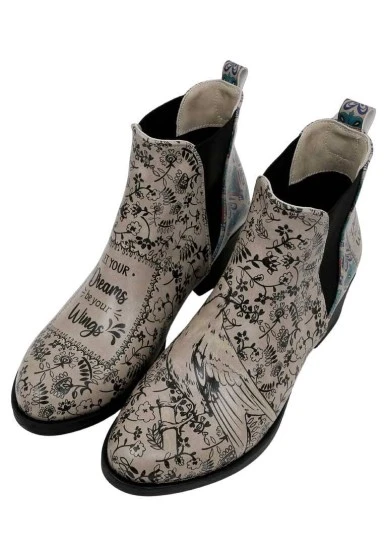 Women Vegan Leather Beige Ankle Boots - Let Your Dreams Be Your Wings Design - 