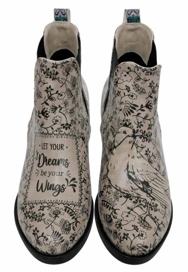 Women Vegan Leather Beige Ankle Boots - Let Your Dreams Be Your Wings Design - 