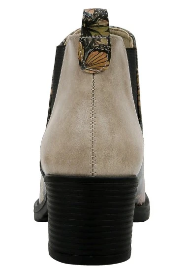 Women Vegan Leather Beige Ankle Boots - Moths and Butterflies Design - 