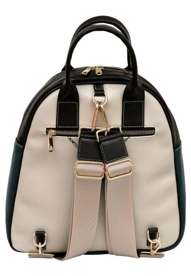 Women Vegan Leather Beige Backpack - Teddy Bear Design - 