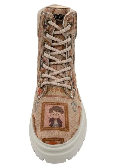 Women Vegan Leather Beige Boots - Frames-of-Hogwarts Design - 