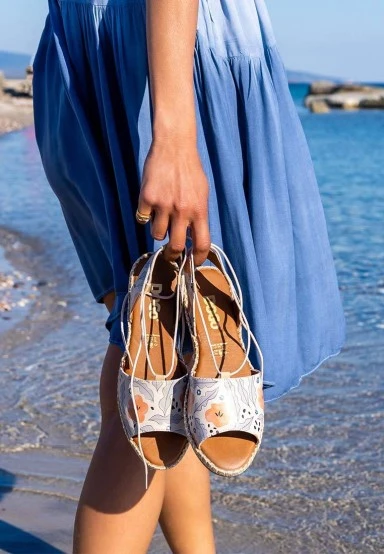 Women Vegan Leather Beige Lace Up Sandals - Lost in Pattern Design - 