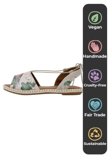 Women Vegan Leather Beige Lace Up Sandals - Wings to Fly Design - 