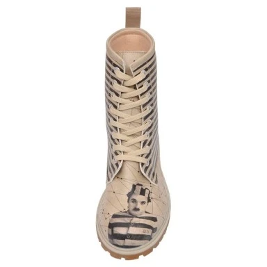 Women Vegan Leather Beige Long Boots - C.Chaplin Design - 