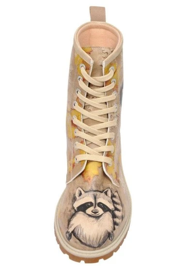 Women Vegan Leather Beige Long Boots - Raccoon Design - 