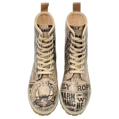 Women Vegan Leather Beige Long Boots - Warner Bros Daily Prophet Harry Potter Design - 