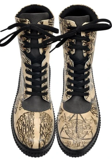 Women Vegan Leather Beige Long Boots - Warner Bros Deathly Hallows Harry Potter Design - 