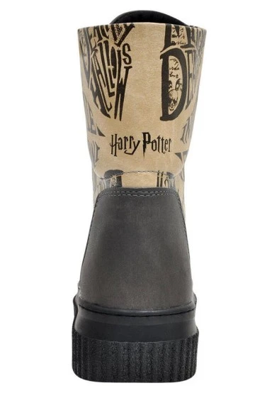 Women Vegan Leather Beige Long Boots - Warner Bros Deathly Hallows Harry Potter Design - 