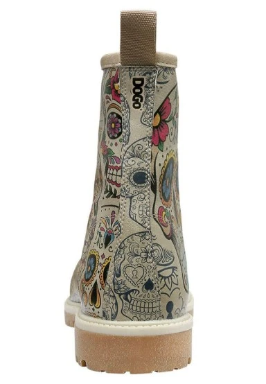Women Vegan Leather Beige Long Boots - Remembrance Of Frida Kahlo Design - 