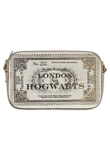 Women Vegan Leather Beige Purse - Warner Bros Hogwarts Ticket Design - 