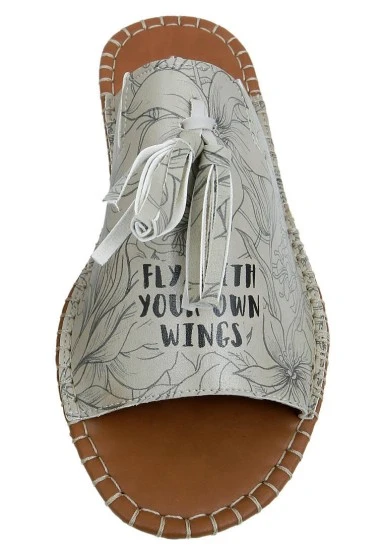 Women Vegan Leather Beige Slippers - Fly with Your Own Wings Design - 