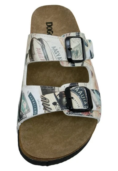 Women Vegan Leather Beige Slippers - Aeroplanes Design - 