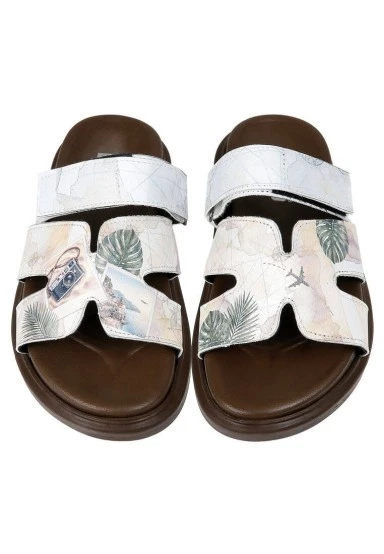 Women Vegan Leather Beige Slippers - Ink and Pictures Design - 