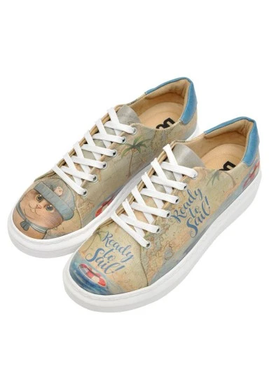 Women Vegan Leather Beige Sneakers - Ready to Sail Design - 