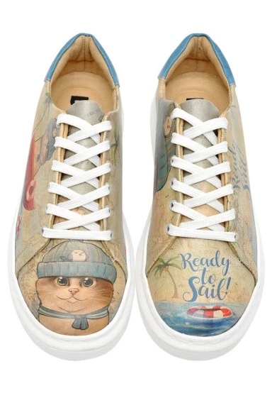 Women Vegan Leather Beige Sneakers - Ready to Sail Design - 