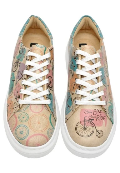 Women Vegan Leather Beige Sneakers - Your Ride Your Bike Design - 