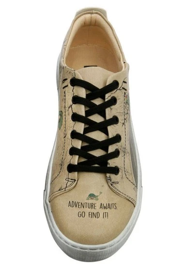 Women Vegan Leather Beige Sneakers - Adventure Awaits Go Find It Design - 