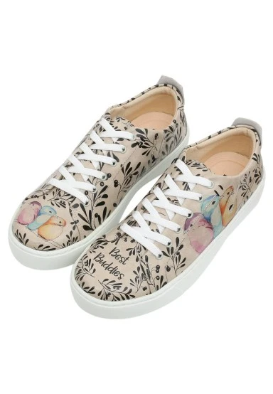 Women Vegan Leather Beige Sneakers - Best Buddies Design - 