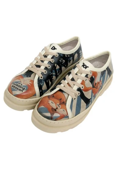Women Vegan Leather Beige Sneakers - Cuddling Season Design - 