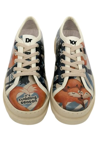 Women Vegan Leather Beige Sneakers - Cuddling Season Design - 