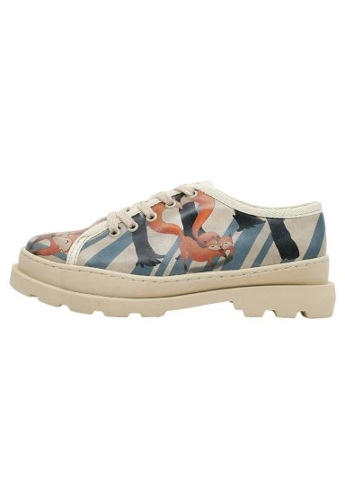 Women Vegan Leather Beige Sneakers - Cuddling Season Design - 