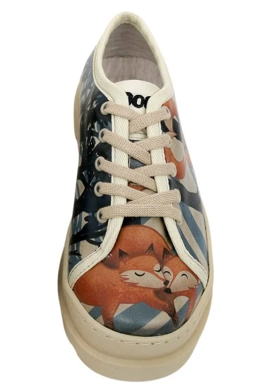 Women Vegan Leather Beige Sneakers - Cuddling Season Design - 