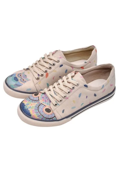 Women Vegan Leather Beige Sneakers - I Never Sleep Design - 