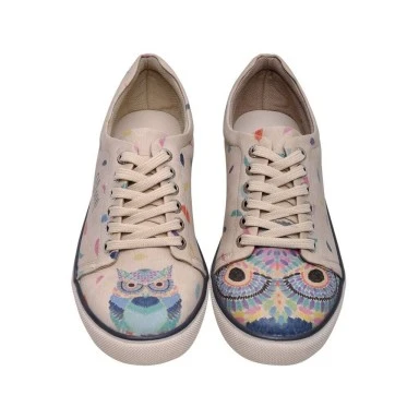 Women Vegan Leather Beige Sneakers - I Never Sleep Design - 