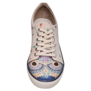 Women Vegan Leather Beige Sneakers - I Never Sleep Design - 