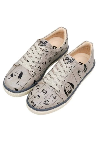 Women Vegan Leather Beige Sneakers - I Woof You Design - 