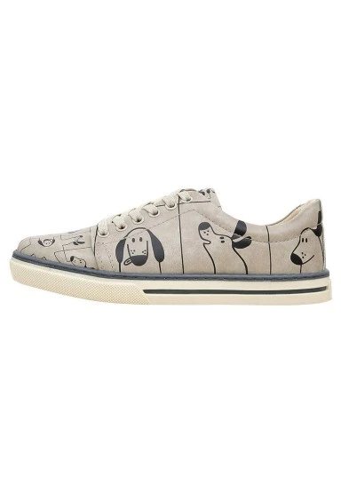 Women Vegan Leather Beige Sneakers - I Woof You Design - 
