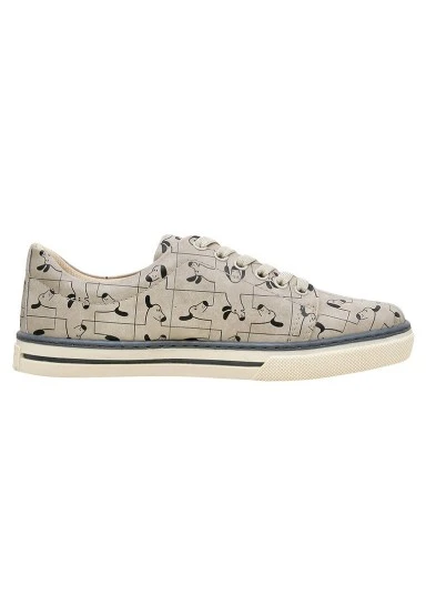 Women Vegan Leather Beige Sneakers - I Woof You Design - 