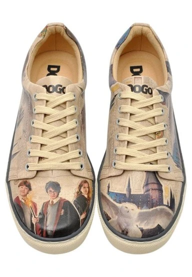 Women Vegan Leather Beige Sneakers - Warner Bros Gryffindor Gang Harry Potter Design - 