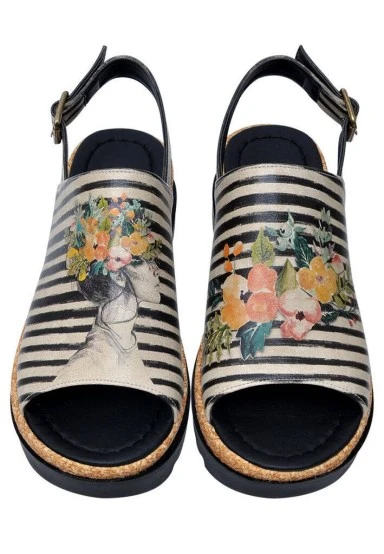 Women Vegan Leather Beige Wedge Sandals - Dreamer Design - 