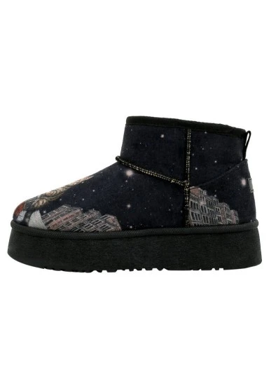 Women Vegan Leather Black Plush Lined Ankle Boots - Paws on Taksim Design - 