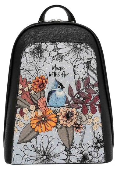 Women Vegan Leather Black Backpack - Magic in the Air Design - 