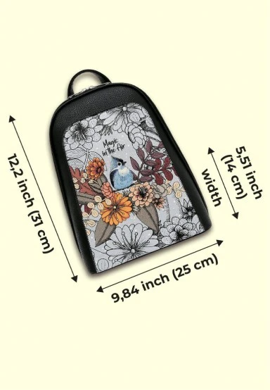 Women Vegan Leather Black Backpack - Magic in the Air Design - 