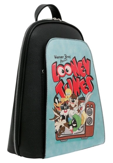 Women Vegan Leather Black Backpack - Warner Bros Looney Tunes The Toon Parade Design - 